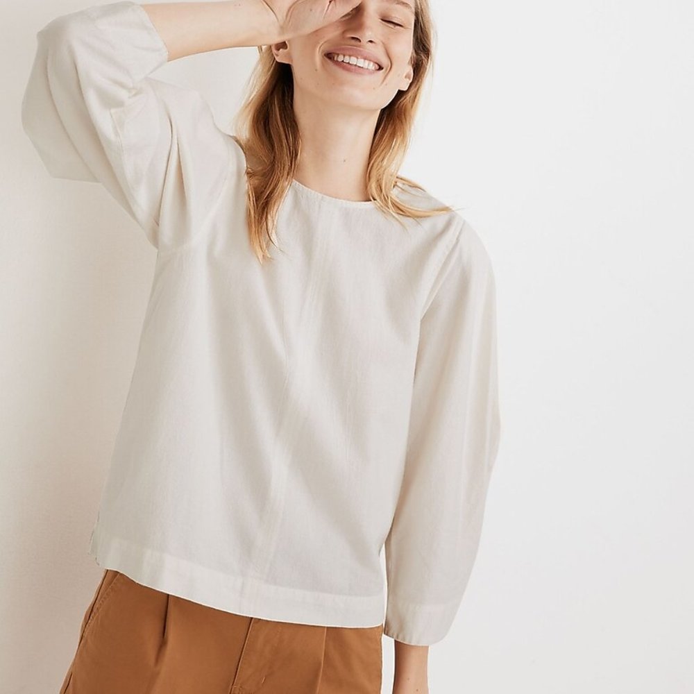 Madwell Crepe Puff-Sleeve Seamed Top